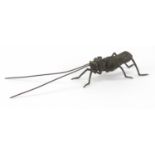 Japanese patinated bronze cockroach with articulated antennae and legs, character marks to the base,