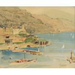 Monaco Harbour, Continental school heightened watercolour, bearing a signature Horbelot?,