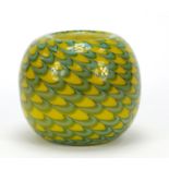 Yellow ground swirling Art Glass vase, 14cm high : For Further Condition Reports, Please Visit Our