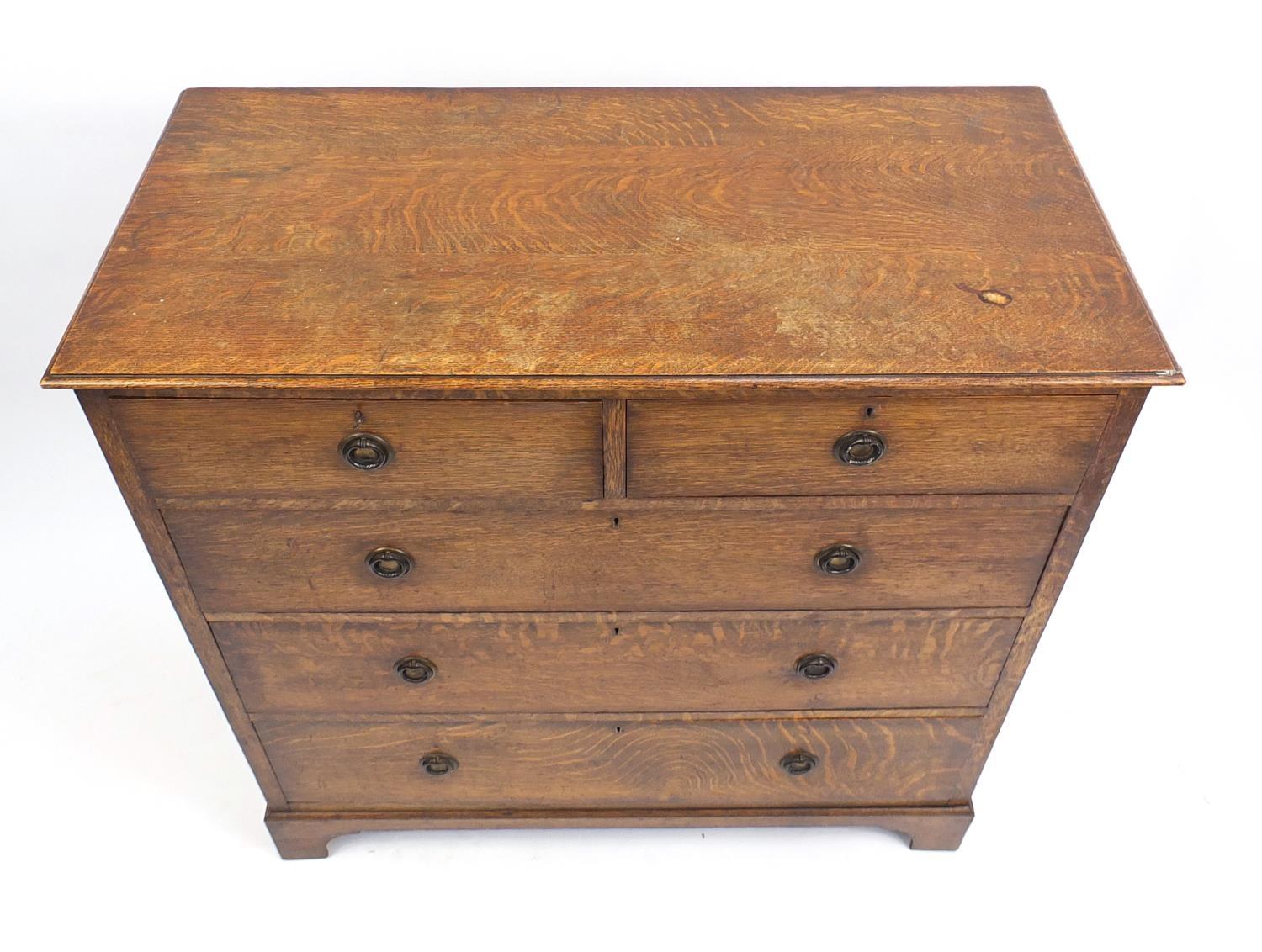 Edwardian oak five drawer chest fitted with two short above three long drawers, 107cm H x 116cm W - Image 2 of 3