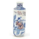 Chinese blue and white with iron red porcelain snuff bottle hand painted with figures in a