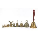 19th century and later brass bells, the largest 33cm high : For Further Condition Reports, Please