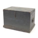 Military interest painted pine trunk with carrying handles, the hinged lid inscribed G.D.G 21 INF