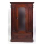 Victorian mahogany wardrobe fitted with central mirrored door above a base drawer, 196cm H x 122cm W