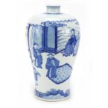 Large Chinese blue and white porcelain baluster vase hand painted with Daoist immortals in a