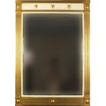 Cream and gilt wall mirror with columns and bevelled glass, 99cm x 71.5cm : For Further Condition