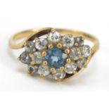 9ct gold cubic zirconia and blue stone ring, size N, 2.5g : For Further Condition Reports, Please