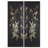 Two Chinese silk panels embroidered with birds amongst flowers, framed and glazed, each 61cm x