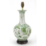 Chinese porcelain vase lamp hand painted with gold fish amongst aquatic life, 41cm high : For