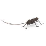Japanese patinated bronze locust with articulated wings, legs and antennae, 15cm in length : For