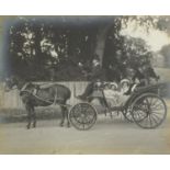 Victorian black and white photograph of figures in a horse drawn cart, H Edwards embossed stamp to