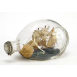 Vintage ship in glass bottle, 20cm in length : For Further Condition Reports, Please Visit Our