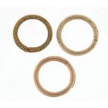 Two Georgian unmarked gold split rings and one other, 1.4cm in diameter, 3.0g : For Further