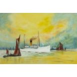 Boats on the Thames, early 20th century maritime interest oil, mounted, framed and glazed, 46cm x