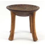 African tribal interest wood stool with bead work from Kenya, dated 12.11.31, 35cm high : For