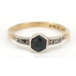 9ct gold and silver red stone ring with diamond set shoulders, size M, 1.7g : For Further