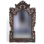 Flora and leaf carved wooden framed mirror, 133cm x 83cm : For Further Condition Reports, Please