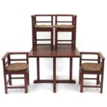 Square teak garden table and four chairs, the table 70cm H x 91cm W x 91cm D : For Further Condition