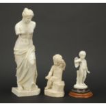 Three parian groups comprising Venus de Milo and two Putti, the largest 31cm high : For Further