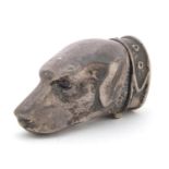 Novelty silver vesta in the form of a dog's head, set with garnet coloured eyes, impressed 925,