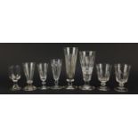 Eight 18th/19th century glasses including a hobnail and faceted ale glass, rummers and a faceted and
