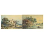 Pair of 19th Century watercolours of rural views cottages and stream dated 1826, each mounted,