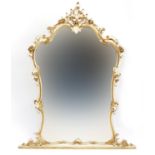 Ornate cream and gilt framed over mantle mirror with bevelled glass, 147cm high x 118cm wide : For