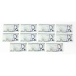 Eleven Elizabeth II Bank of England five pound notes including eight consecutive from LY42180043