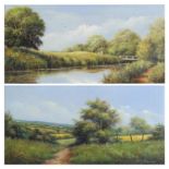 Tony Mercier - Landscapes, pair of oil on boards, mounted and framed, each 39.5cm x 19.5cm : For