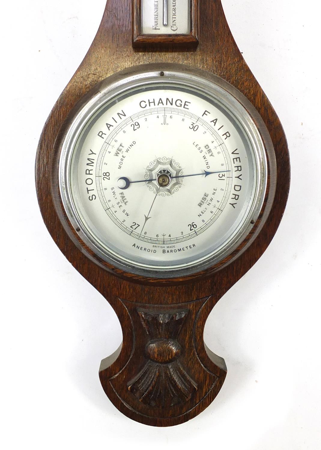 Three carved oak wall barometers and thermometers, two with silvered dials, the largest 66cm - Image 4 of 16