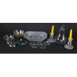 Glassware including a Waterford rectangular dish, marbles and Art Deco desert bowls, the largest