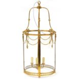 French Empire style gilt metal lantern with glass panels, 84cm high : For Further Condition Reports,