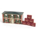Vintage Mettoy tinplate doll's house with furniture and boxes, 26.5cm H x 48cm W x 22.5cm D : For