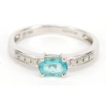 9ct white gold and aquamarine and diamond ring, size M, 1.7g : For Further Condition Reports, Please