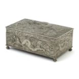Large Japanese silvered pewter casket embossed with dragons, 23cm x 14cm x 9cm : For Further