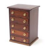 Stained pine five drawer collector's chest with brass handles, 46cm H x 33cm W x 28cm D : For
