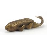 Japanese patinated bronze coy carp, 30cm in length : For Further Condition Reports, Please Visit Our