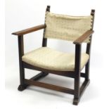 Antique oak fireside chair with label to the underside, 66cm high : For Further Condition Reports,