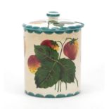 19th century Wemyss ware pottery preserve jar and cover hand painted with strawberries, 12.5cm