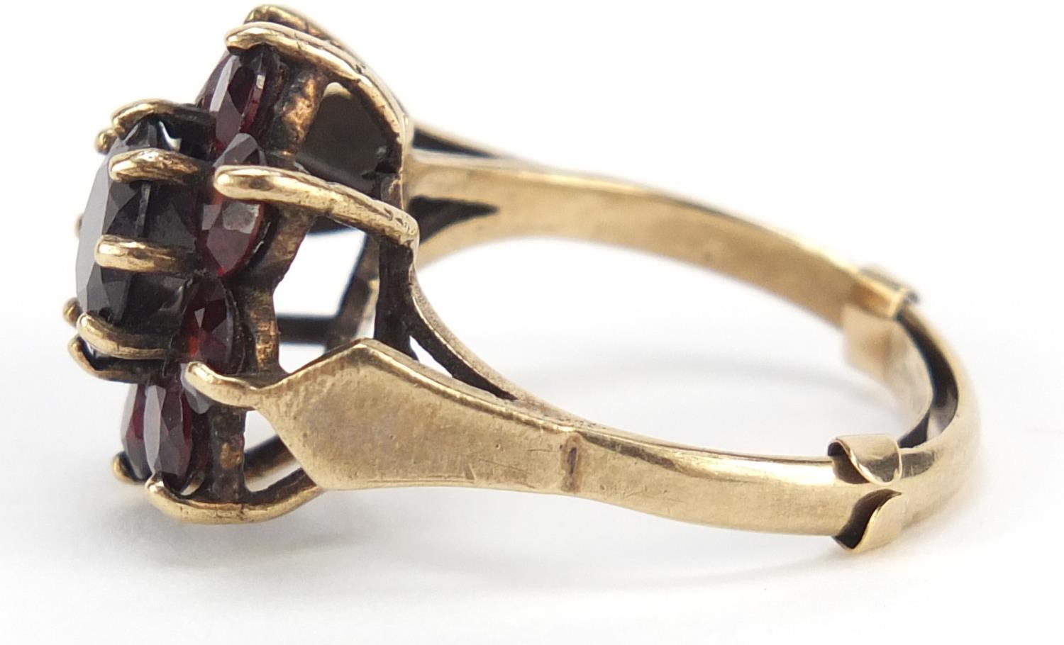 9ct gold garnet flower head ring, size N, 4.7g : For Further Condition Reports, Please Visit Our - Image 3 of 9