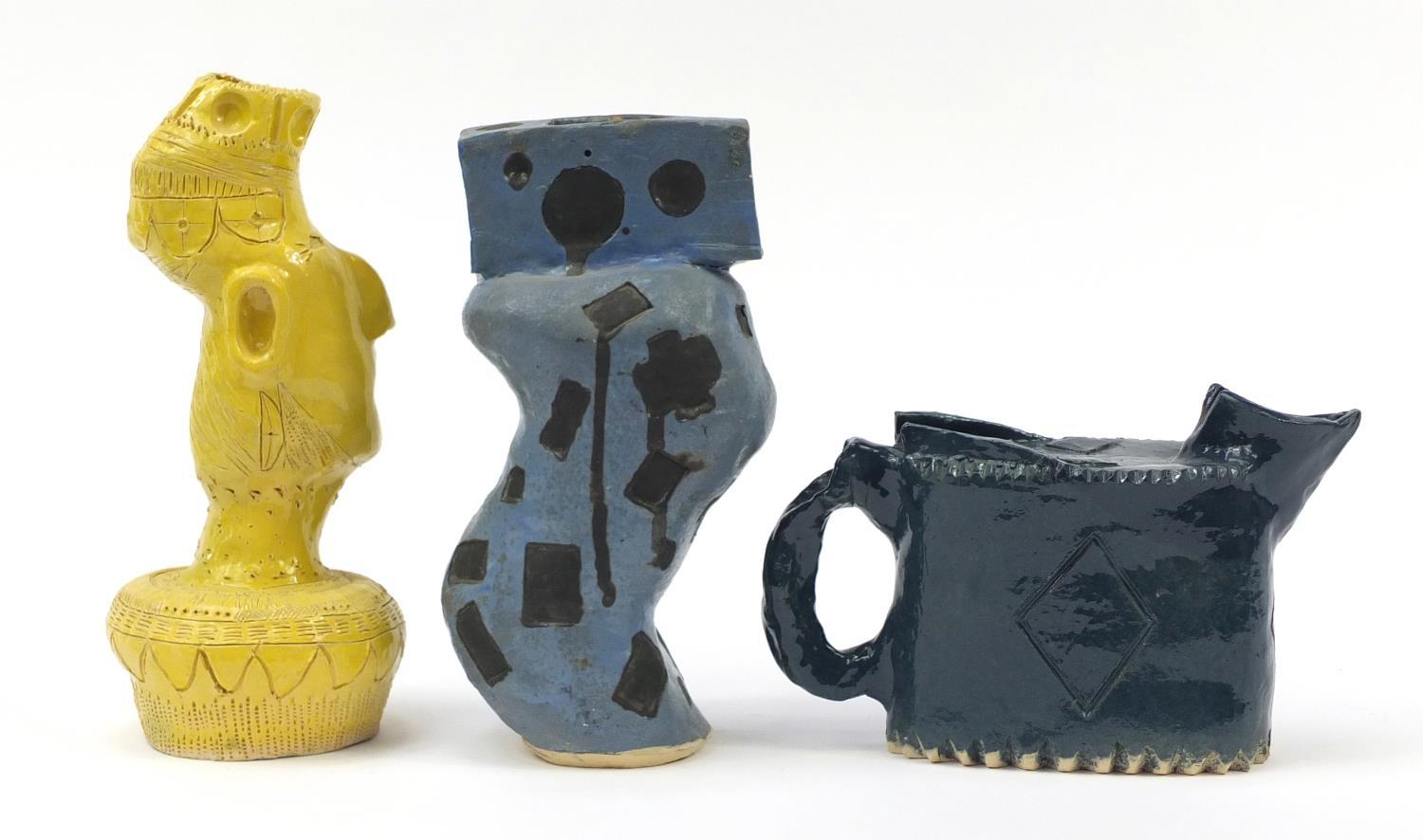 Three Modernist ceramic vessels including jug and figural vase, the largest 33.5cm high : For - Image 8 of 13
