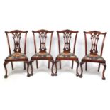 Set of four reproduction Chippendale style dining chairs with upholstered drop in seats : For