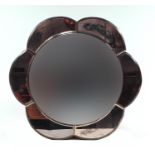 Art Deco peach and clear glass convex wall mirror in the form of a flower head, 61cm in diameter :