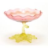 Victorian uranium and vaseline glass sweetmeat dish, 9.5cm high : For Further Condition Reports,