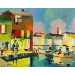 Manner of Cecil Rochford D'oyly John - Continental harbour, framed, 49.5cm x 39cm : For Further
