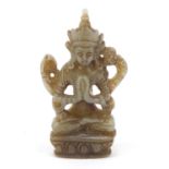 Islamic pale green jade carving of a deity, 5.5cm high : For Further Condition Reports, Please Visit