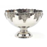 Large silver plated punch bowl with leaf and berry decoration, 26.5cm high x 38cm in diameter :