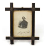 Ink signed engraving of Welsh Missionary Griffith John, inscribed verso, framed and glazed, 16cm x