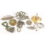 Assorted jewellery including some silver, brooches, necklace and ring : For Further Condition