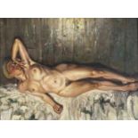 After Lucian Freud - Nude female, oil on board, framed, 39.5cm x 29cm : For Further Condition